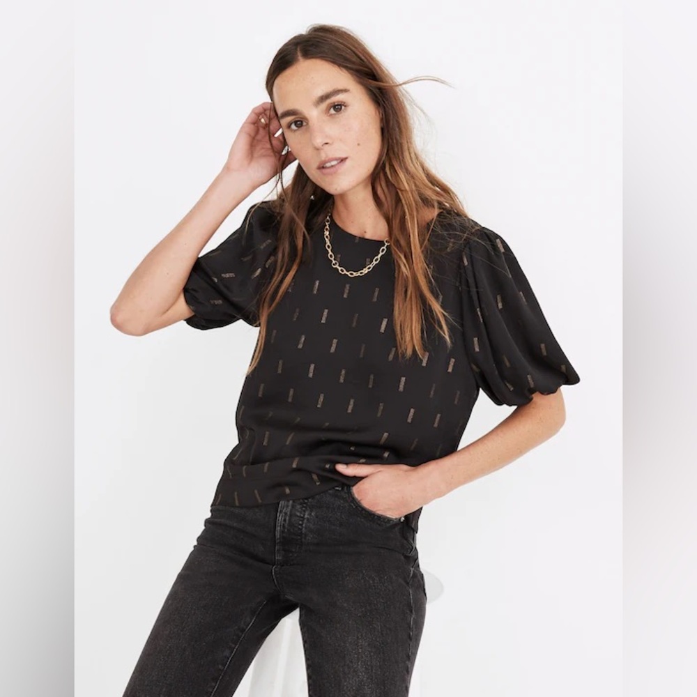 Madewell Metallic Jacquard Puff-Sleeve Top